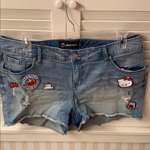 Hello Kitty distressed blue jean denim shorts